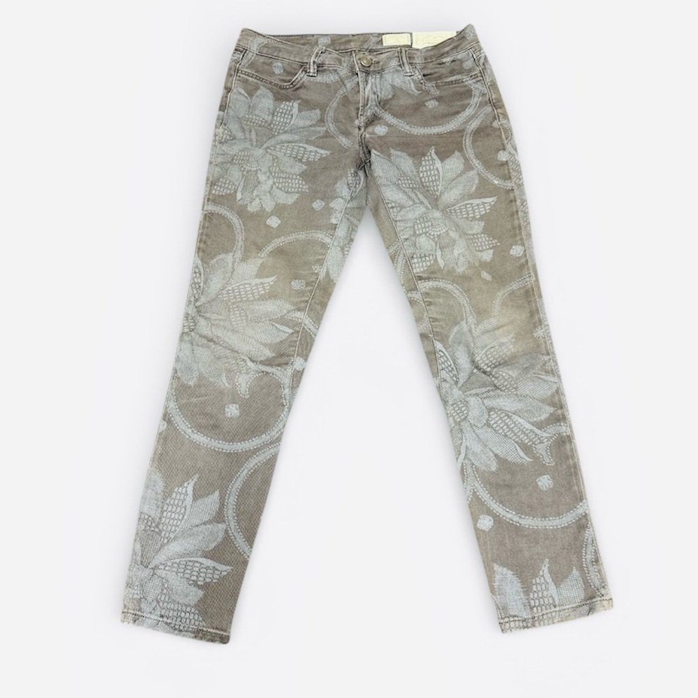 ALL SAINTS Low Rise Cropped Skinny Gray/Light Blue Floral Jeans Zipper at Hem 28 - Picture 2 of 13